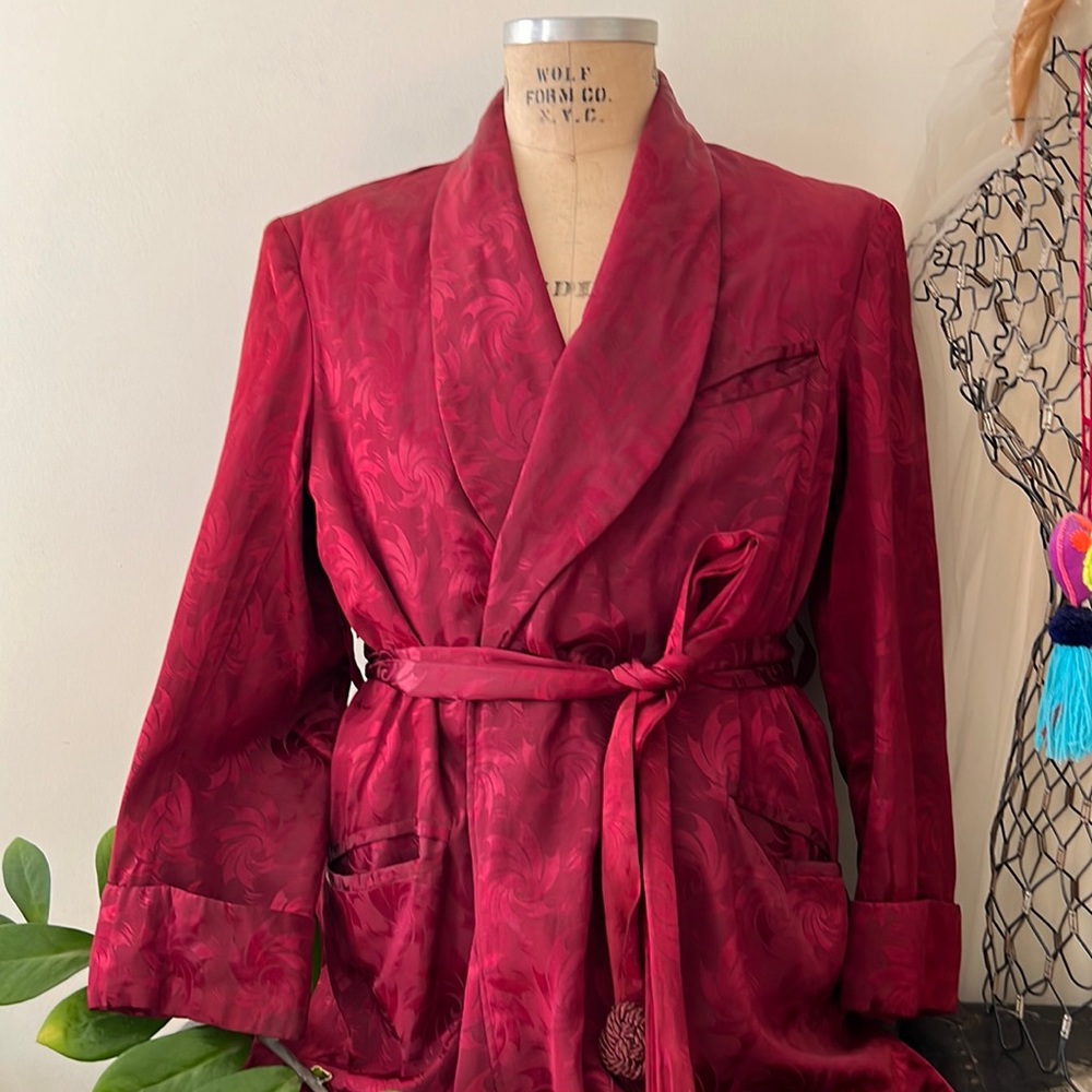 1940s Mens Robe /Smoking Jacket , Ruby Red